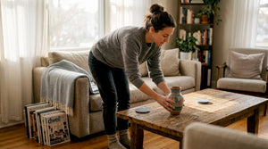 Woman adds decorative vase to living room