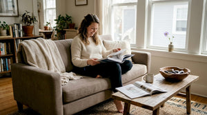 Woman surrounded by artful home accessories