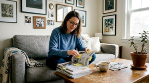 Woman choosing personal decor ideas in living room
