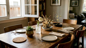 Four handmade centerpiece styles on dining table