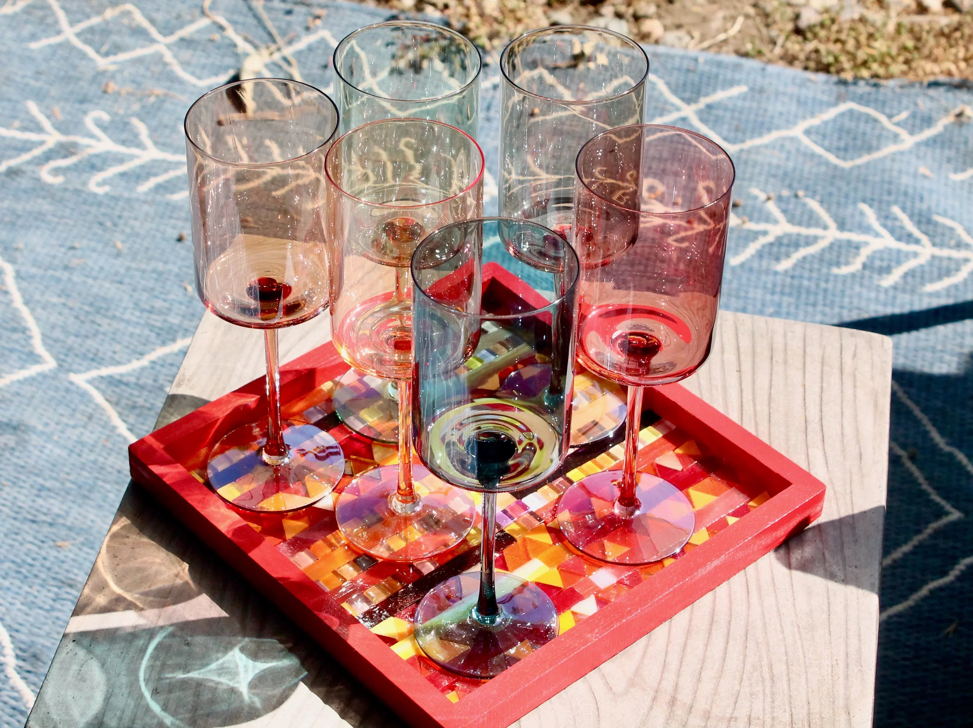 Hand Blown Crystal Wine Glass Set: Modern Colored Stemware, Set of 6