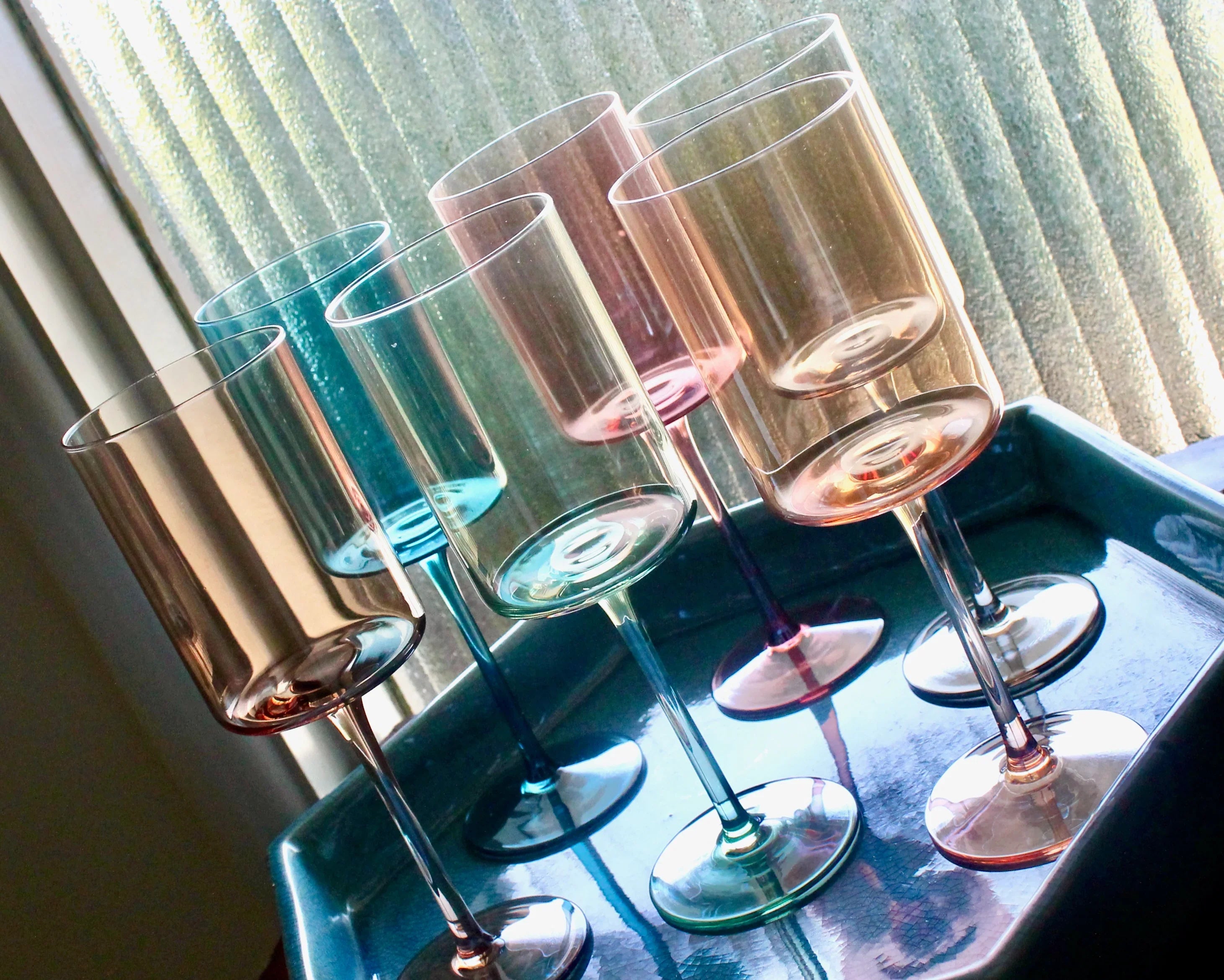 Hand Blown Crystal Wine Glass Set: Modern Colored Stemware, Set of 6