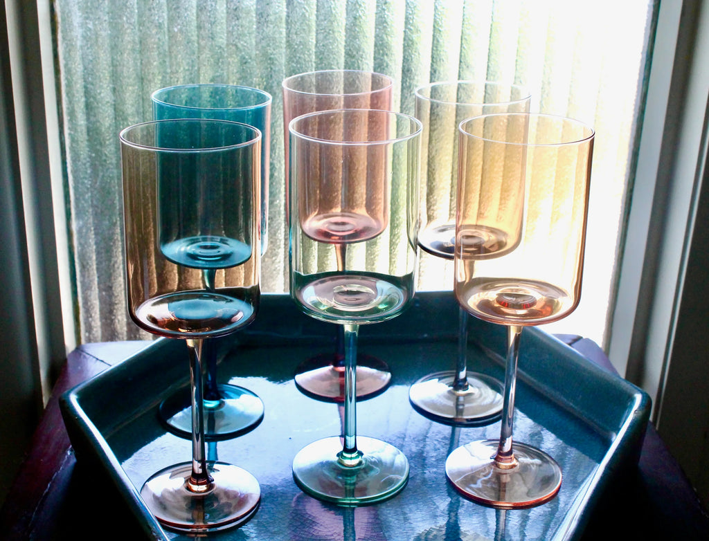 Hand Blown Crystal Wine Glass Set: Modern Colored Stemware, Set of 6