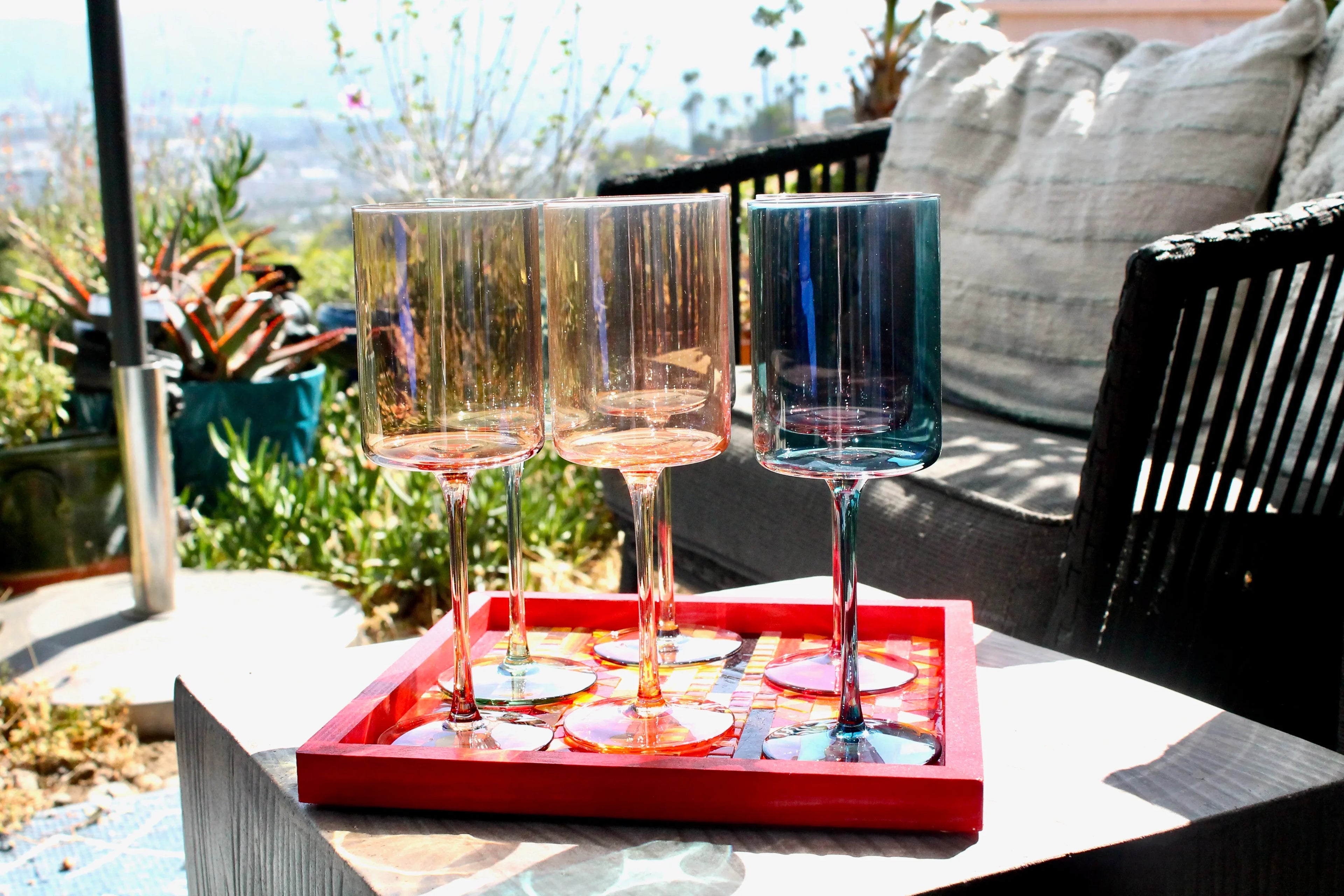 Hand Blown Crystal Wine Glass Set: Modern Colored Stemware, Set of 6