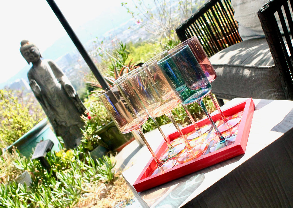 Hand Blown Crystal Wine Glass Set: Modern Colored Stemware, Set of 6