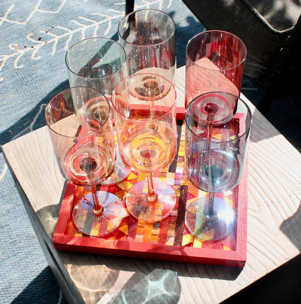 Hand Blown Crystal Wine Glass Set: Modern Colored Stemware, Set of 6