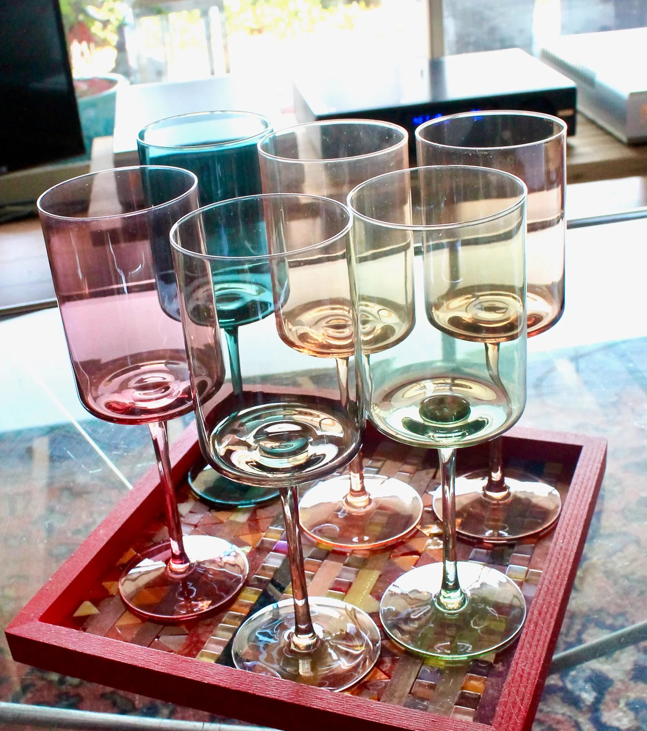 Hand Blown Crystal Wine Glass Set: Modern Colored Stemware, Set of 6