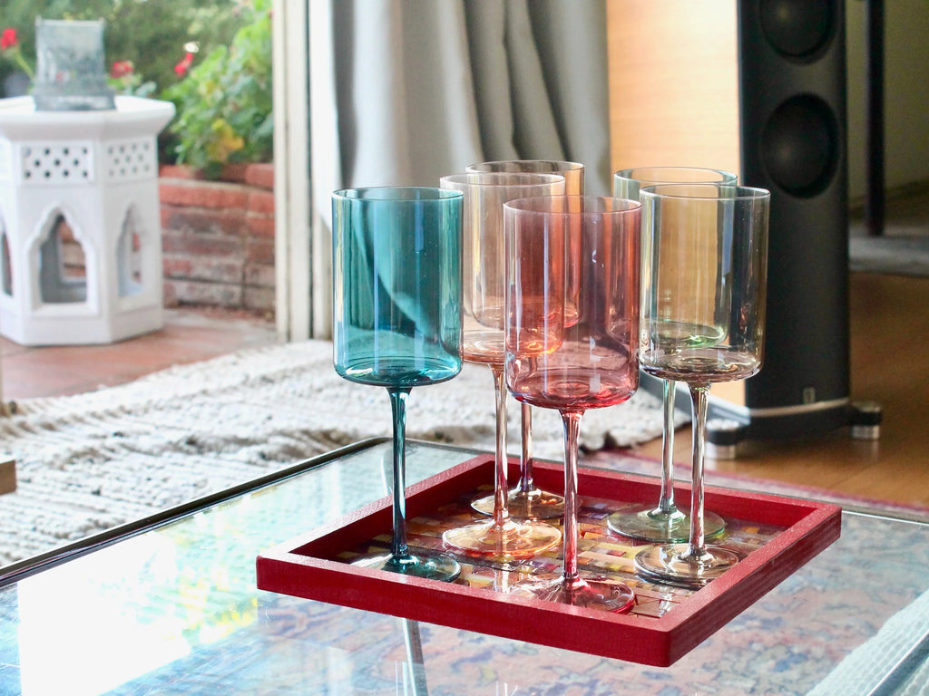 Hand Blown Crystal Wine Glass Set: Modern Colored Stemware, Set of 6