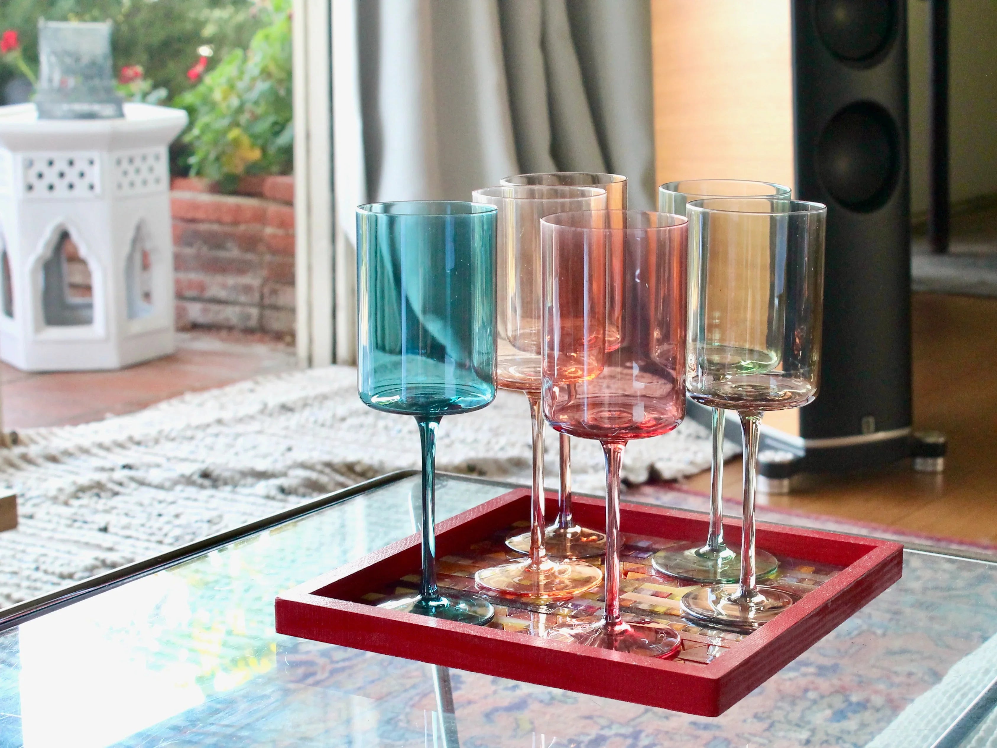 Hand Blown Crystal Wine Glass Set: Modern Colored Stemware, Set of 6