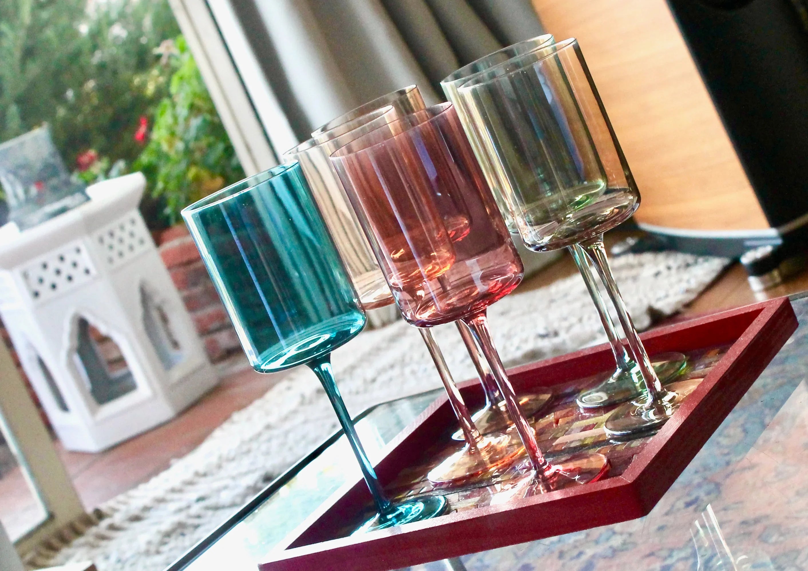 Hand Blown Crystal Wine Glass Set: Modern Colored Stemware, Set of 6