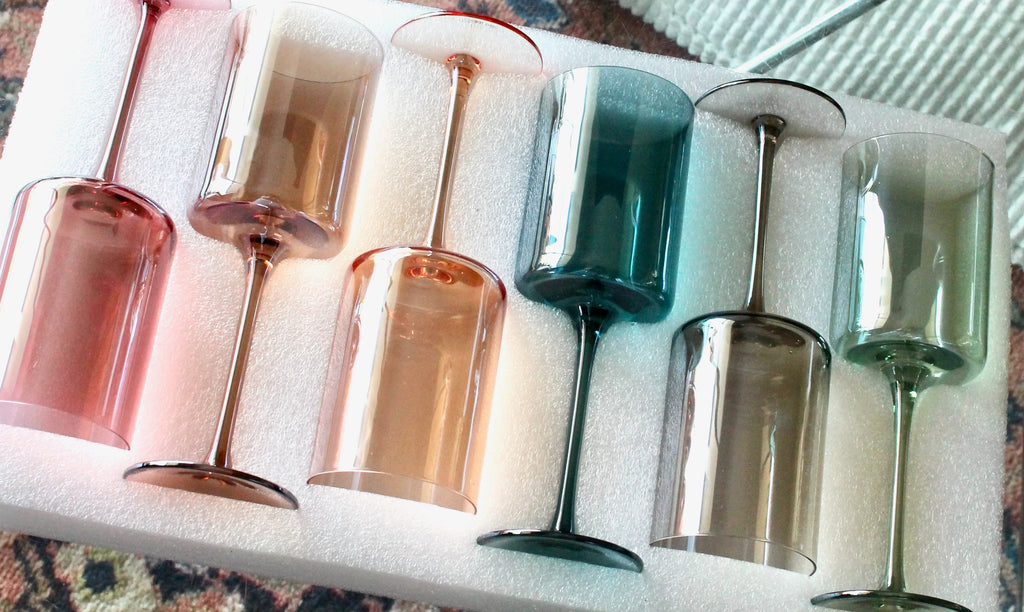 Hand Blown Crystal Wine Glass Set: Modern Colored Stemware, Set of 6