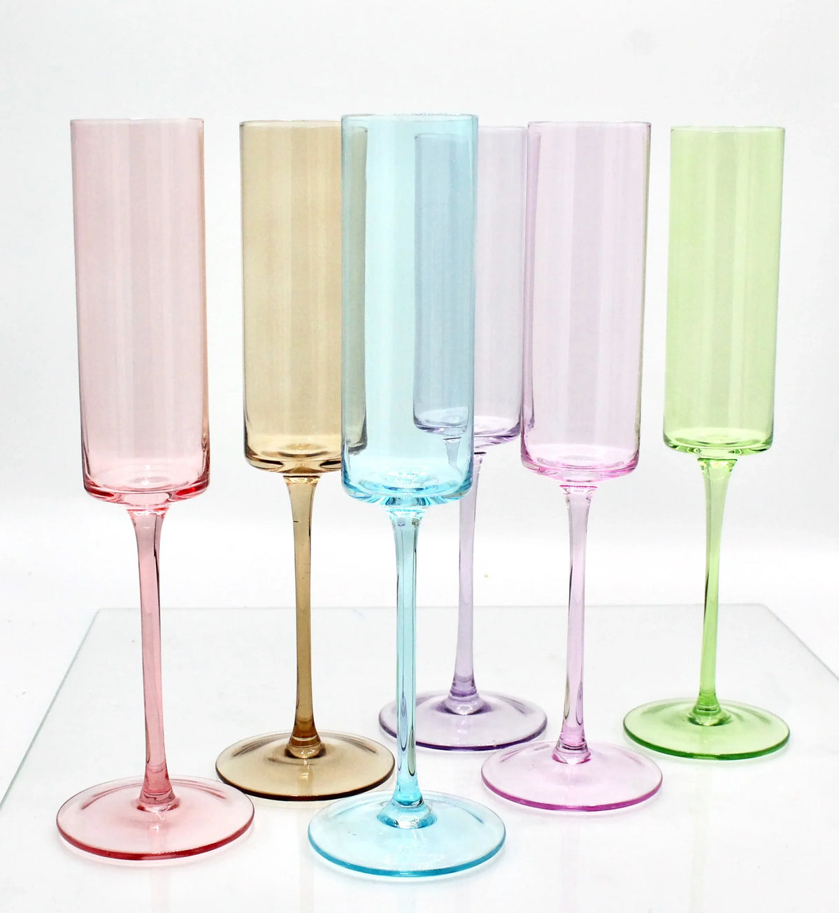 Pastel Colored Champagne Hand-blown Crystal Stemware Set of 6 flutes for Celebrations-My House by Marine