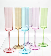 Pastel Colored Champagne Hand-blown Crystal Stemware Set of 6 flutes for Celebrations-My House by Marine