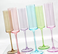 Pastel Colored Champagne Hand-blown Crystal Stemware Set of 6 flutes for Celebrations-My House by Marine