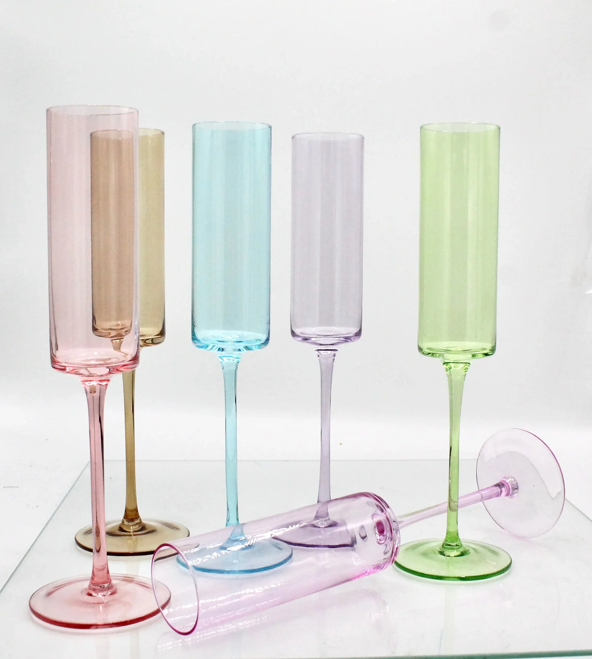 Pastel Colored Champagne Hand-blown Crystal Stemware Set of 6 flutes for Celebrations-My House by Marine