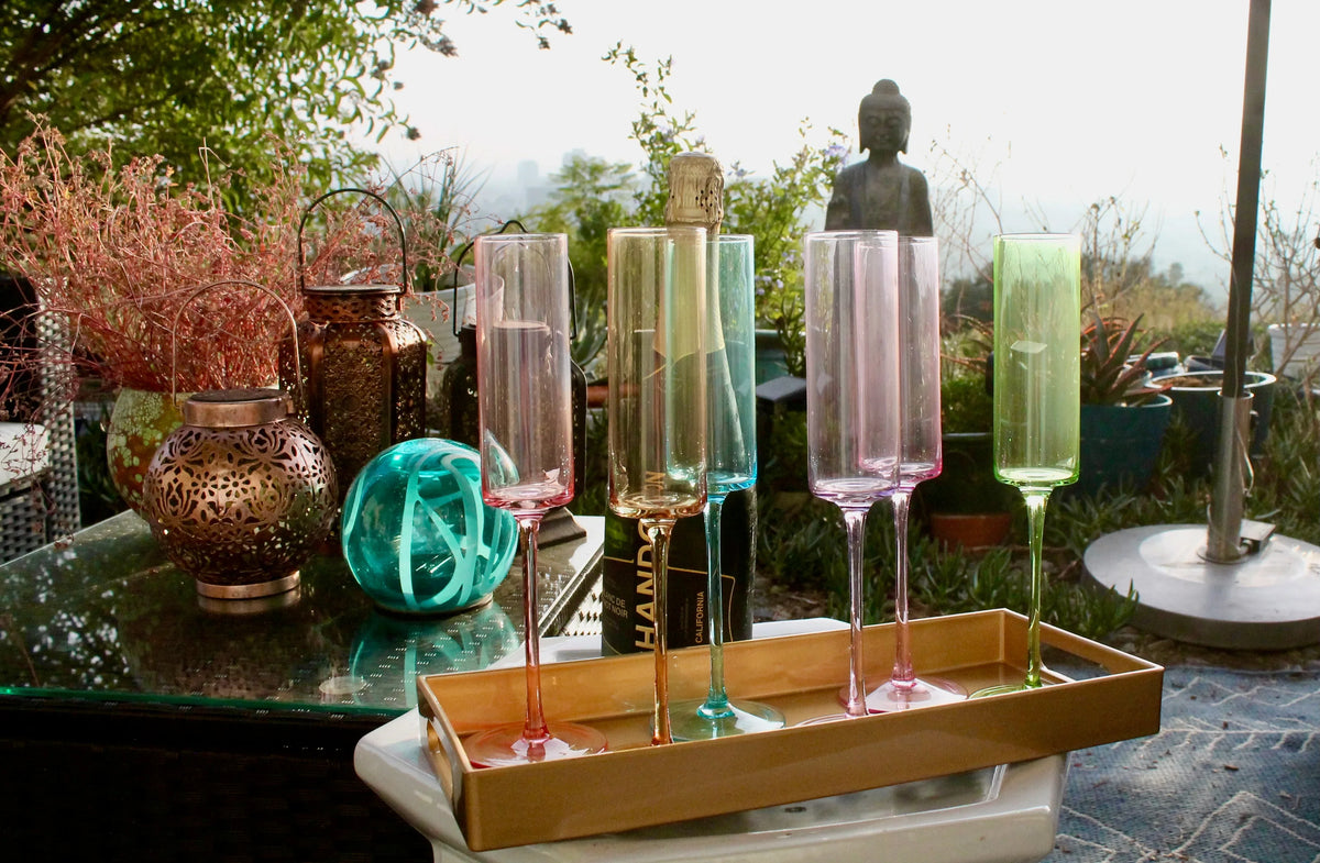 Pastel Colored Champagne Hand-blown Crystal Stemware Set of 6 flutes for Celebrations-My House by Marine