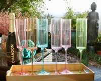Pastel Colored Champagne Hand-blown Crystal Stemware Set of 6 flutes for Celebrations-My House by Marine