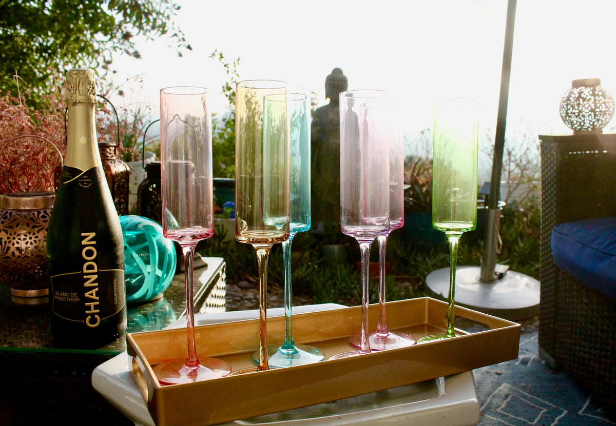 Pastel Colored Champagne Hand-blown Crystal Stemware Set of 6 flutes for Celebrations-My House by Marine