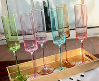 Pastel Colored Champagne Hand-blown Crystal Stemware Set of 6 flutes for Celebrations-My House by Marine