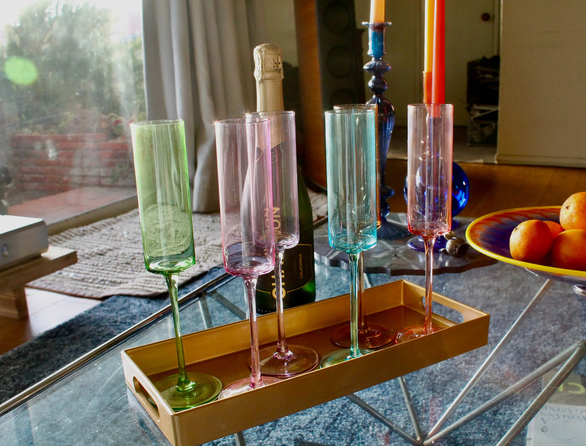 Pastel Colored Champagne Hand-blown Crystal Stemware Set of 6 flutes for Celebrations-My House by Marine