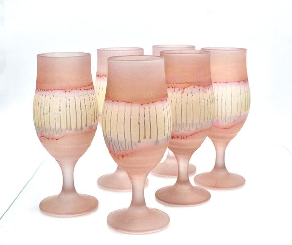 Handcrafted Frosted Glass Goblets: Art Deco Rose Design, Set of 6-My House by Marine