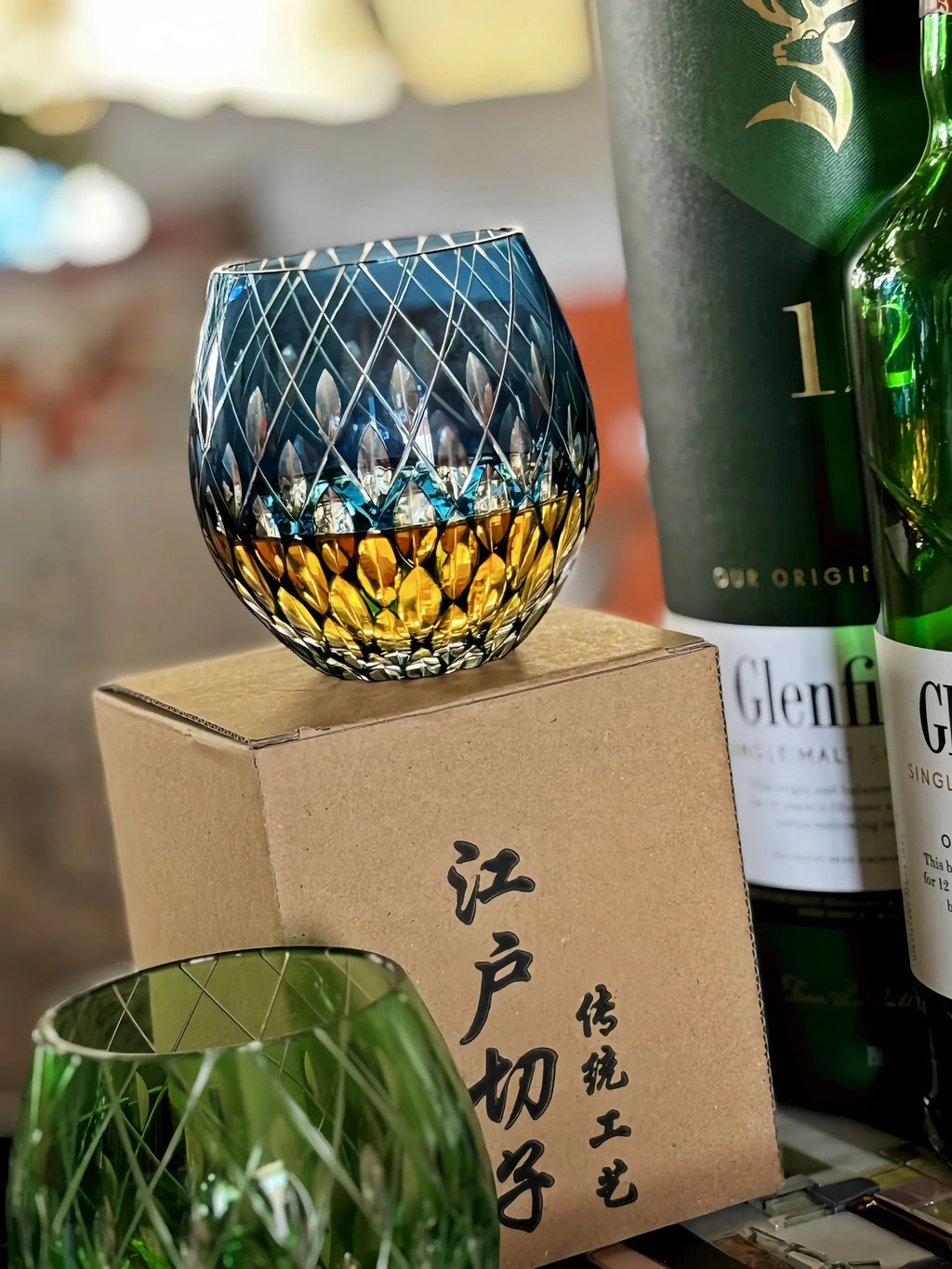 The Hand Cut Edo Kiriko Style Crystal Old Fashioned Whiskey Glass