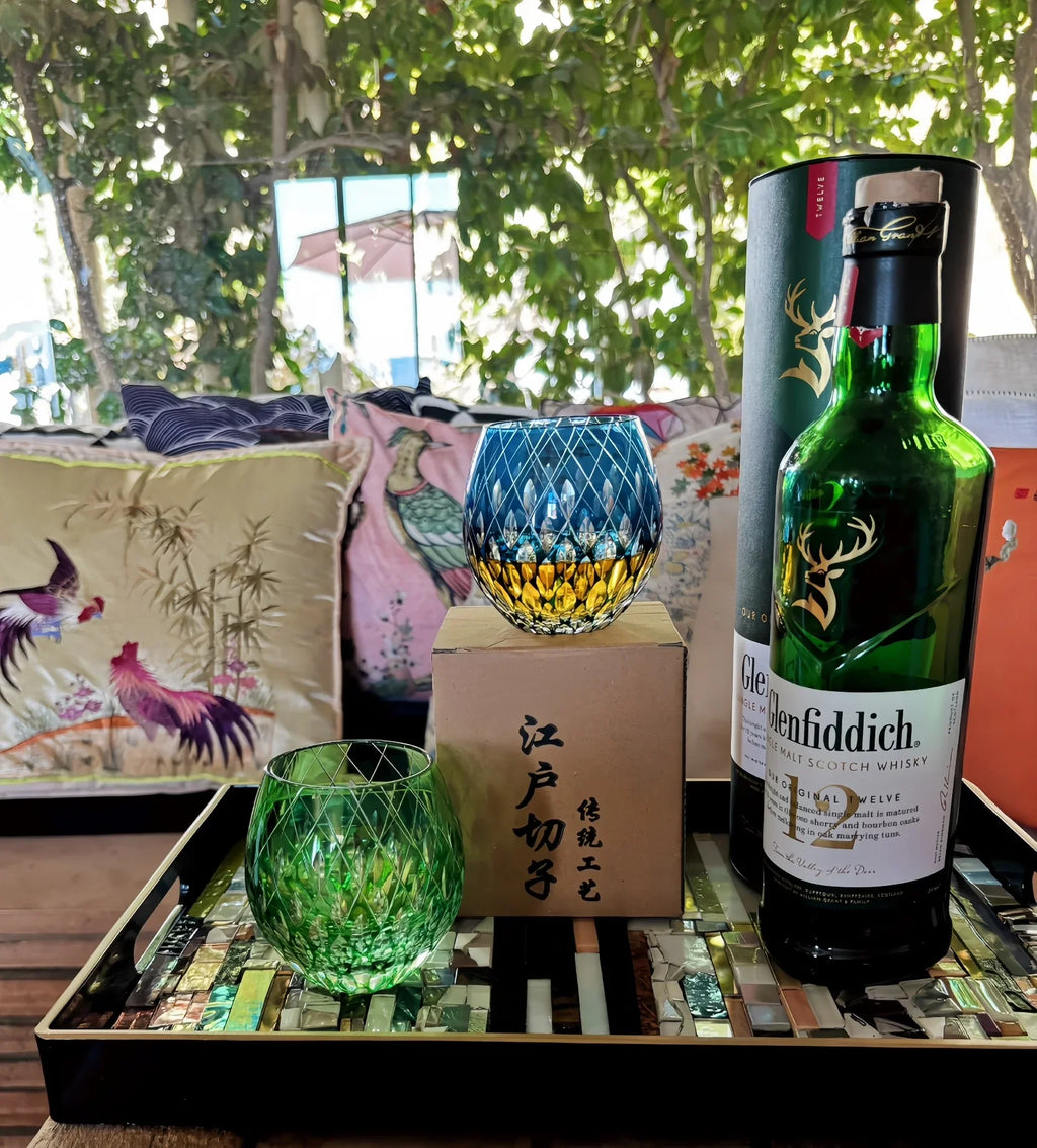 The Hand Cut Edo Kiriko Style Crystal Old Fashioned Whiskey Glass