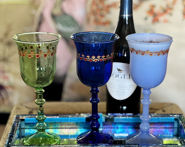 Colorful Wine Goblets Sets- Hand Painted Stemware for Elegant Table Decor-My House by Marine