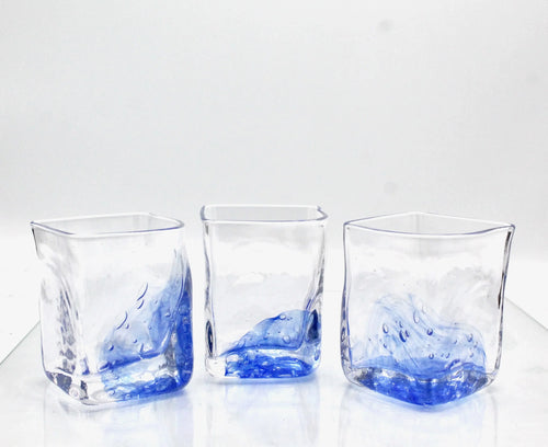 Contemporary Japanese Large Blue Luxury Crystal Whiskey Glass
