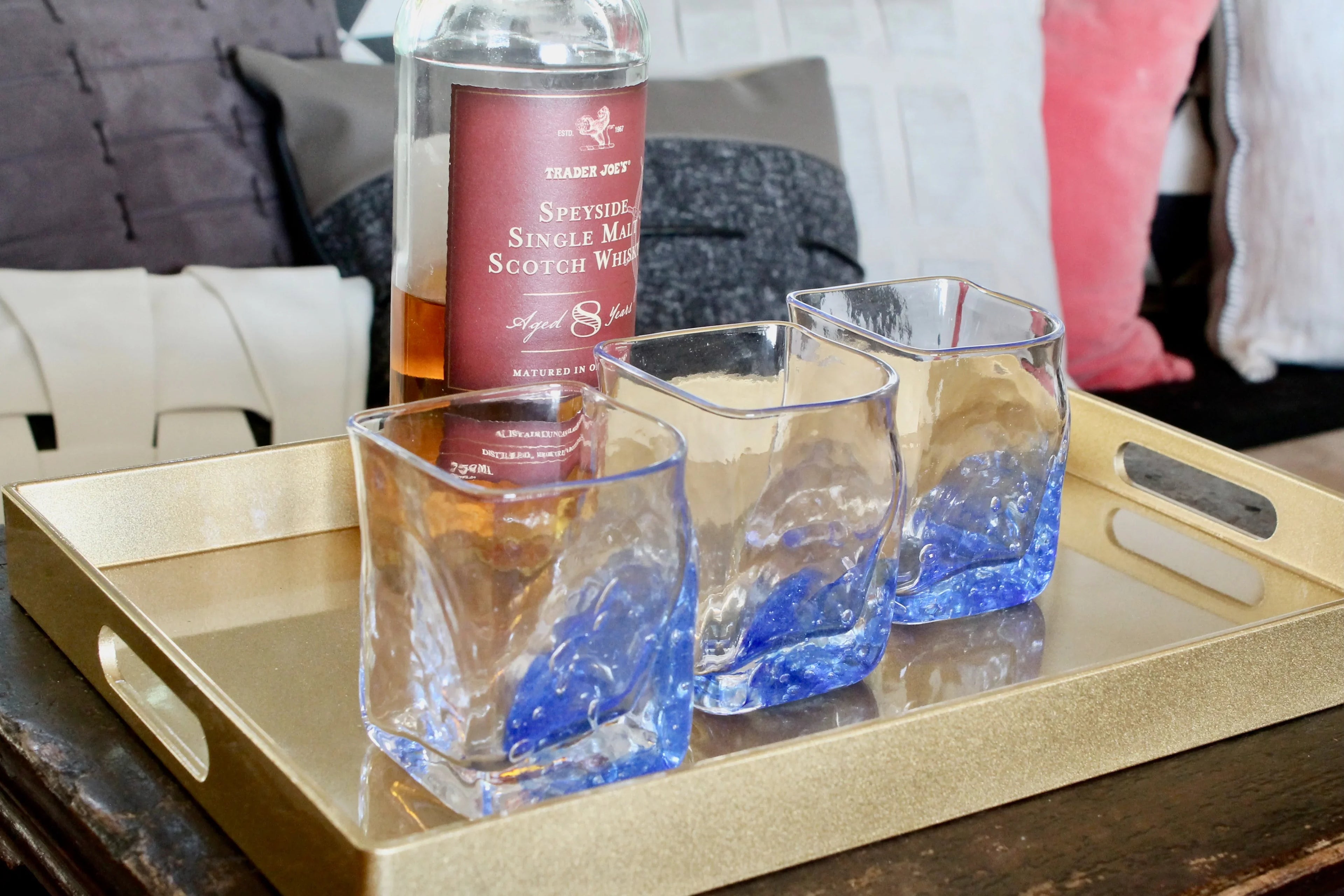 Contemporary Japanese Large Blue Luxury Crystal Whiskey Glass