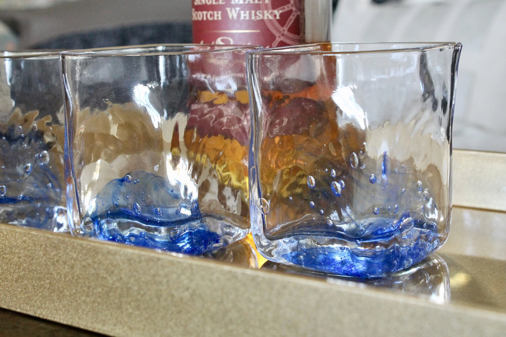 Contemporary Japanese Large Blue Luxury Crystal Whiskey Glass