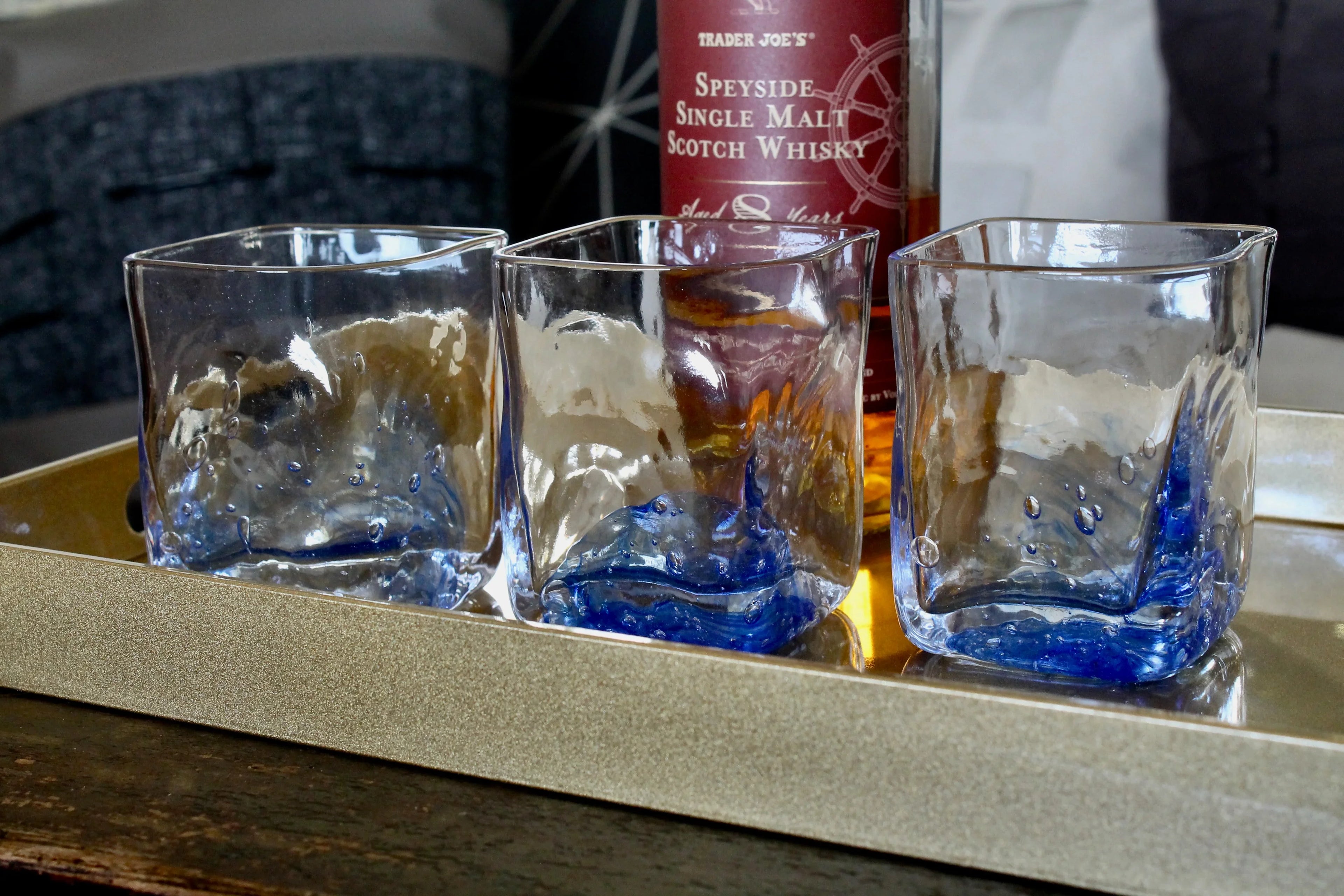 Contemporary Japanese Large Blue Luxury Crystal Whiskey Glass