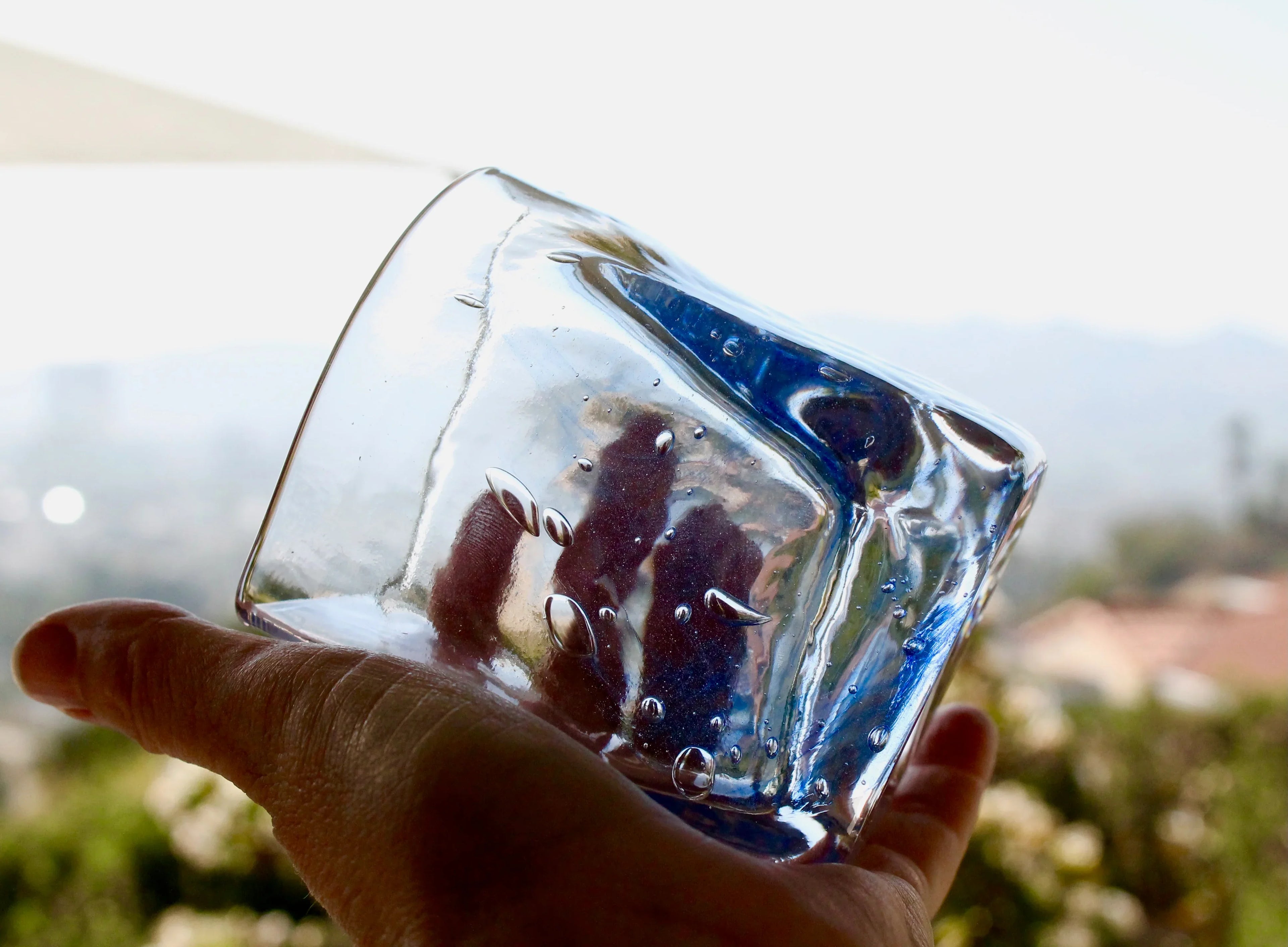 Contemporary Japanese Large Blue Luxury Crystal Whiskey Glass