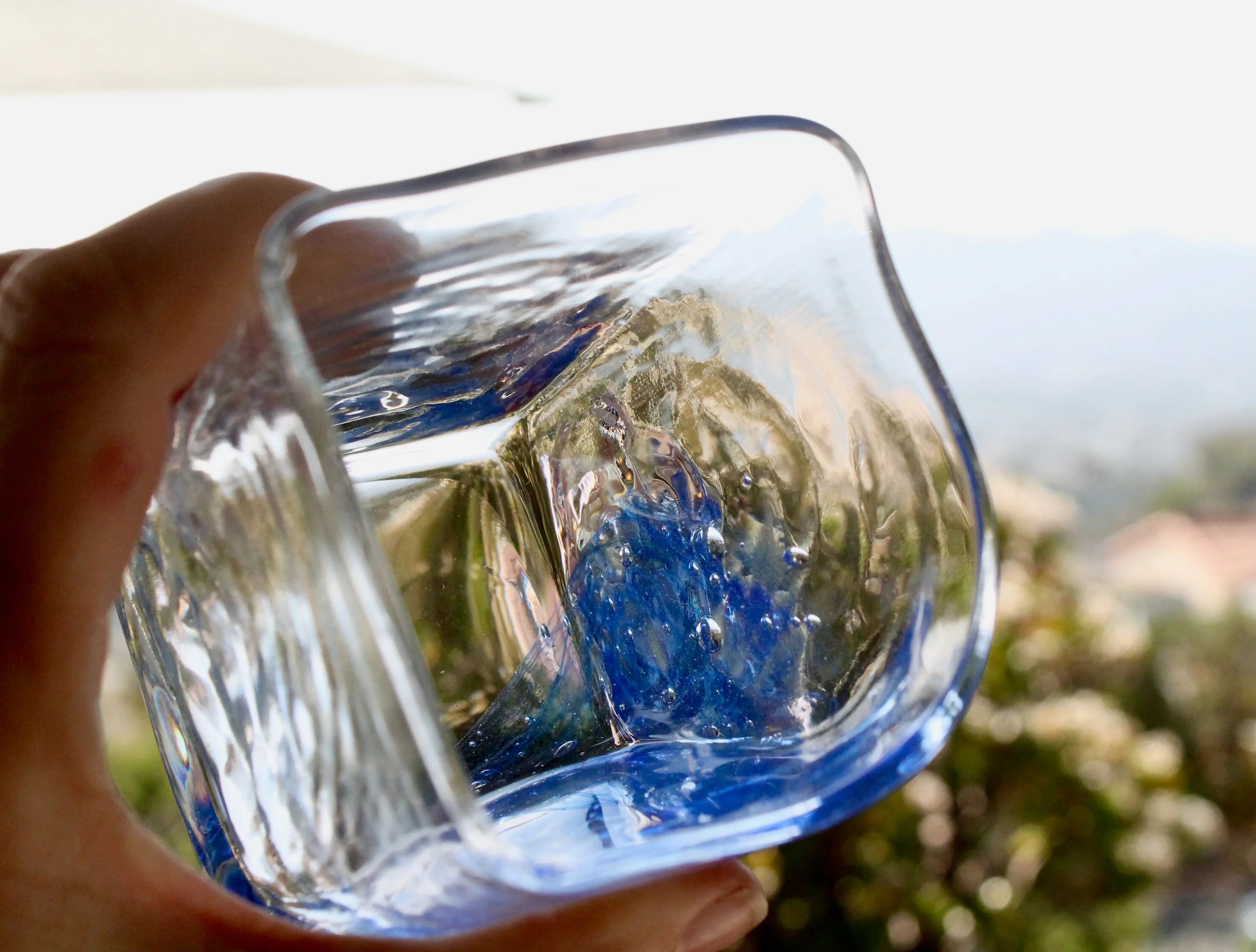 Contemporary Japanese Large Blue Luxury Crystal Whiskey Glass