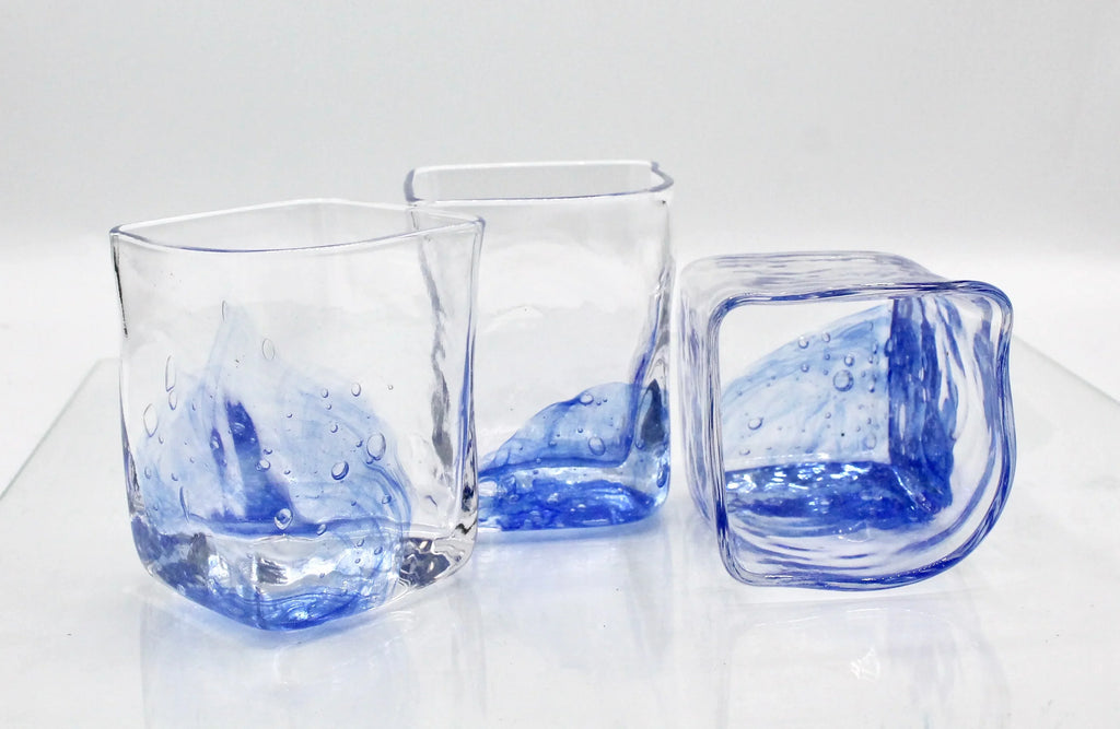 Contemporary Japanese Large Blue Luxury Crystal Whiskey Glass