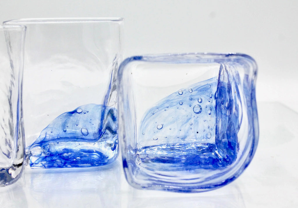 Contemporary Japanese Large Blue Luxury Crystal Whiskey Glass