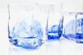 Contemporary Japanese Large Blue Luxury Crystal Whiskey Glass