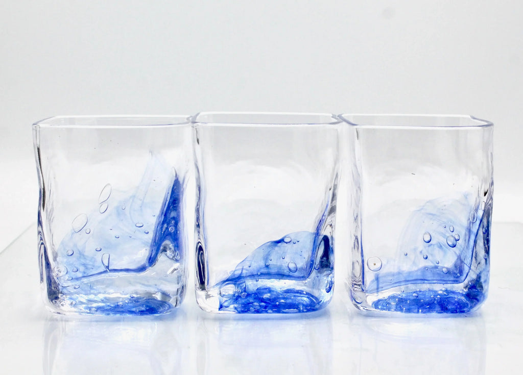 Contemporary Japanese Large Blue Luxury Crystal Whiskey Glass