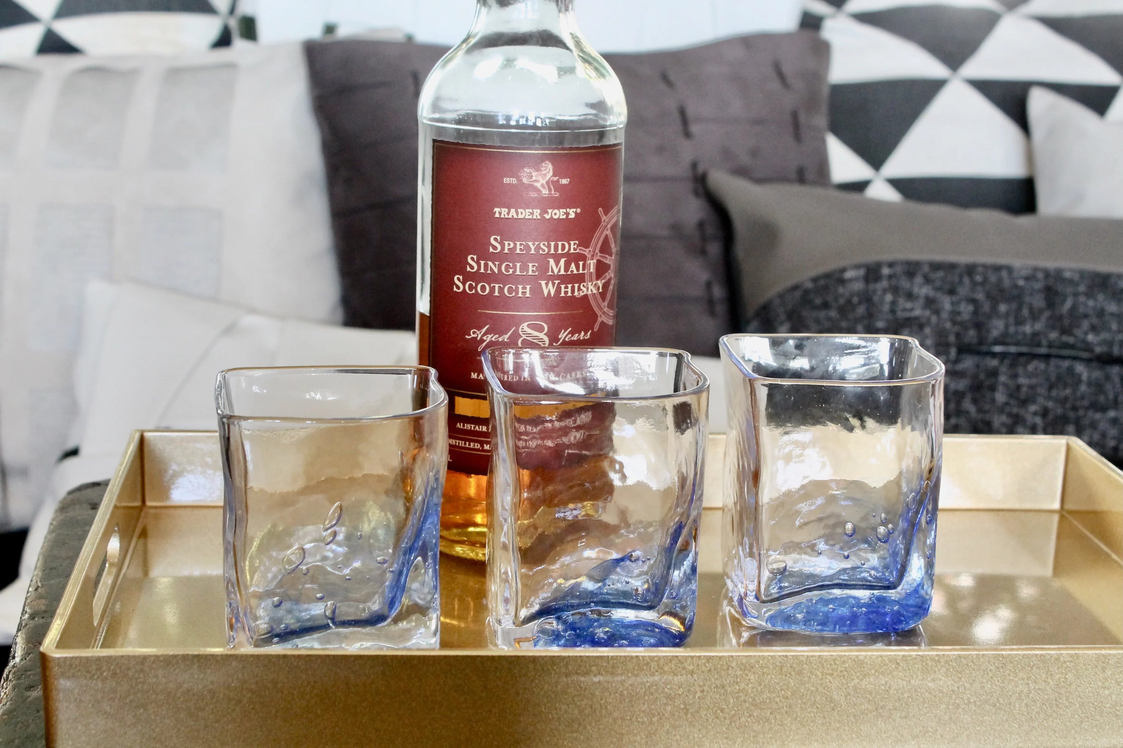 Contemporary Japanese Large Blue Luxury Crystal Whiskey Glass