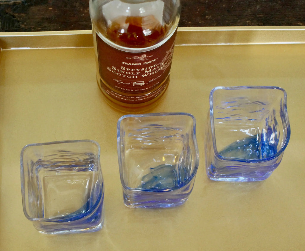 Contemporary Japanese Large Blue Luxury Crystal Whiskey Glass