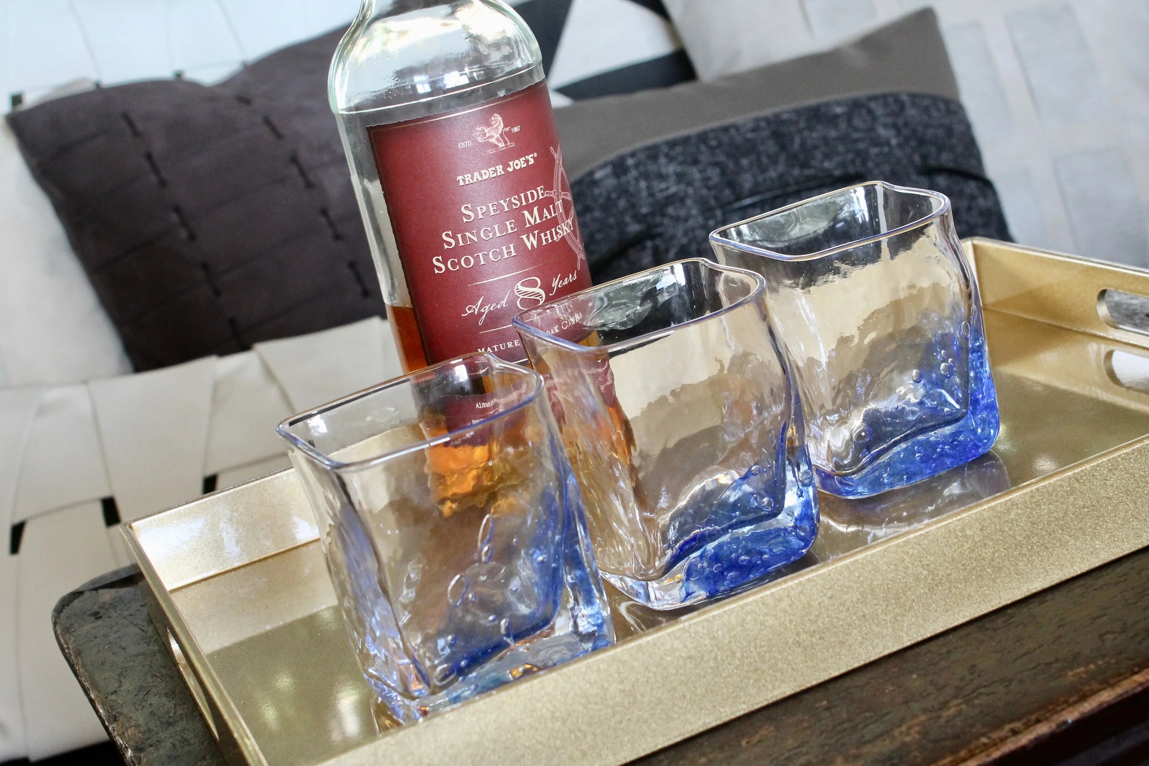 Contemporary Japanese Large Blue Luxury Crystal Whiskey Glass