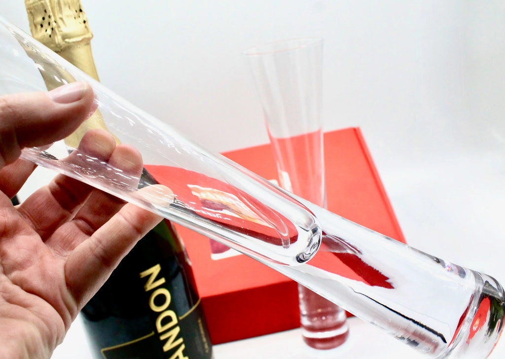 Romantic Hand-Blown Crystal Champagne Flutes Set with Rose Petals in Elegant Red Box