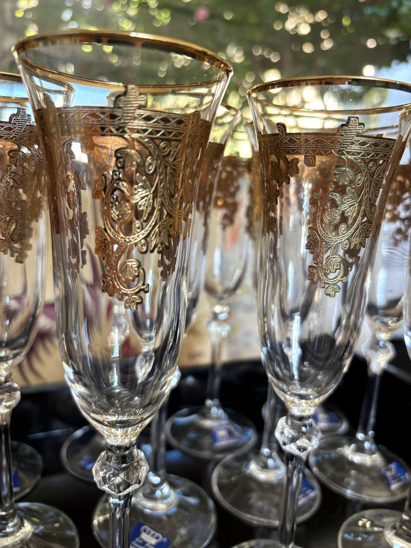 Vintage Italian Crystal Champagne Flutes for Elegant Table Decor_Set of 11-My House by Marine