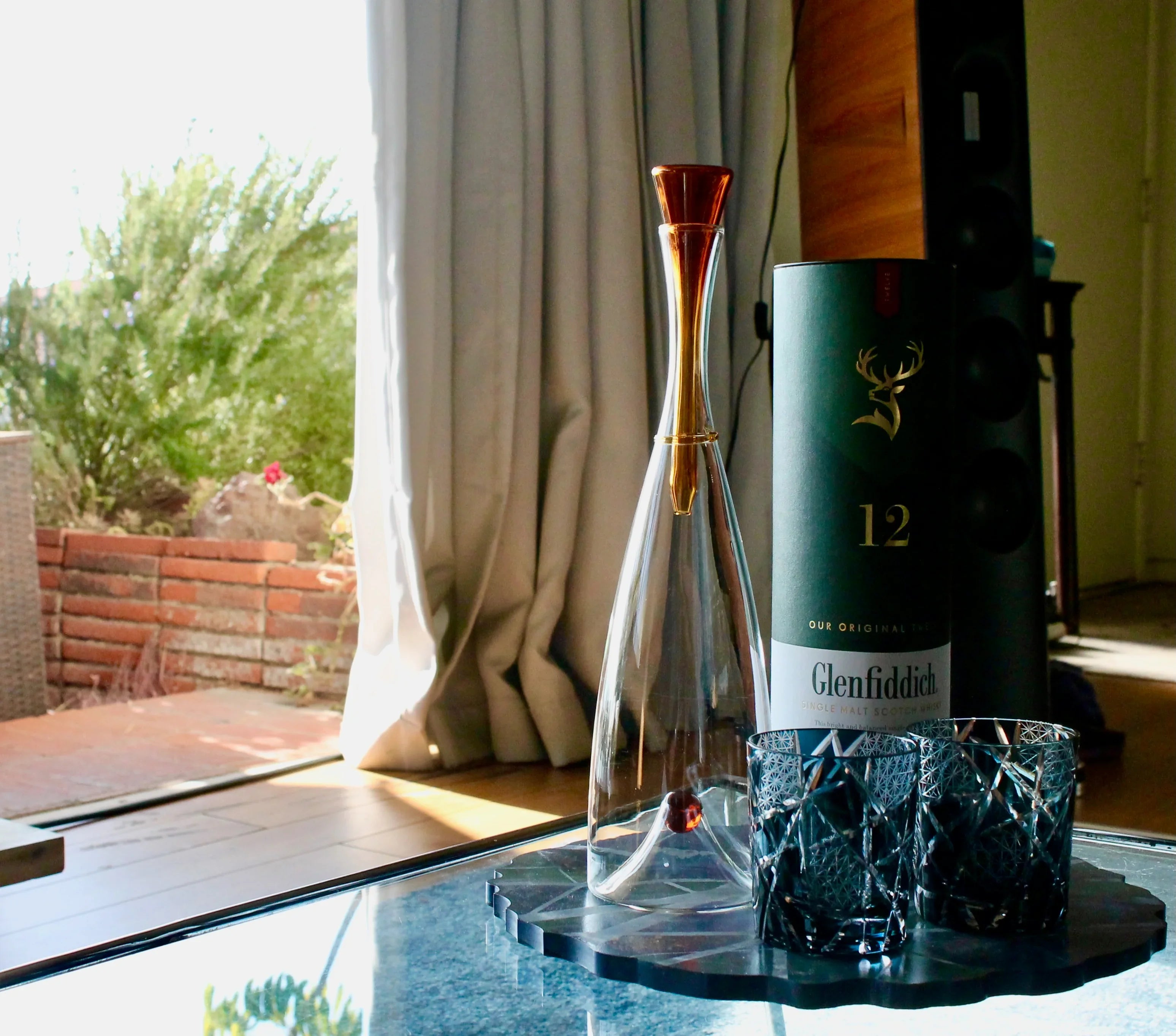 Traditional Japanese Style Crystal Hand Cut Glass in Ink Blue