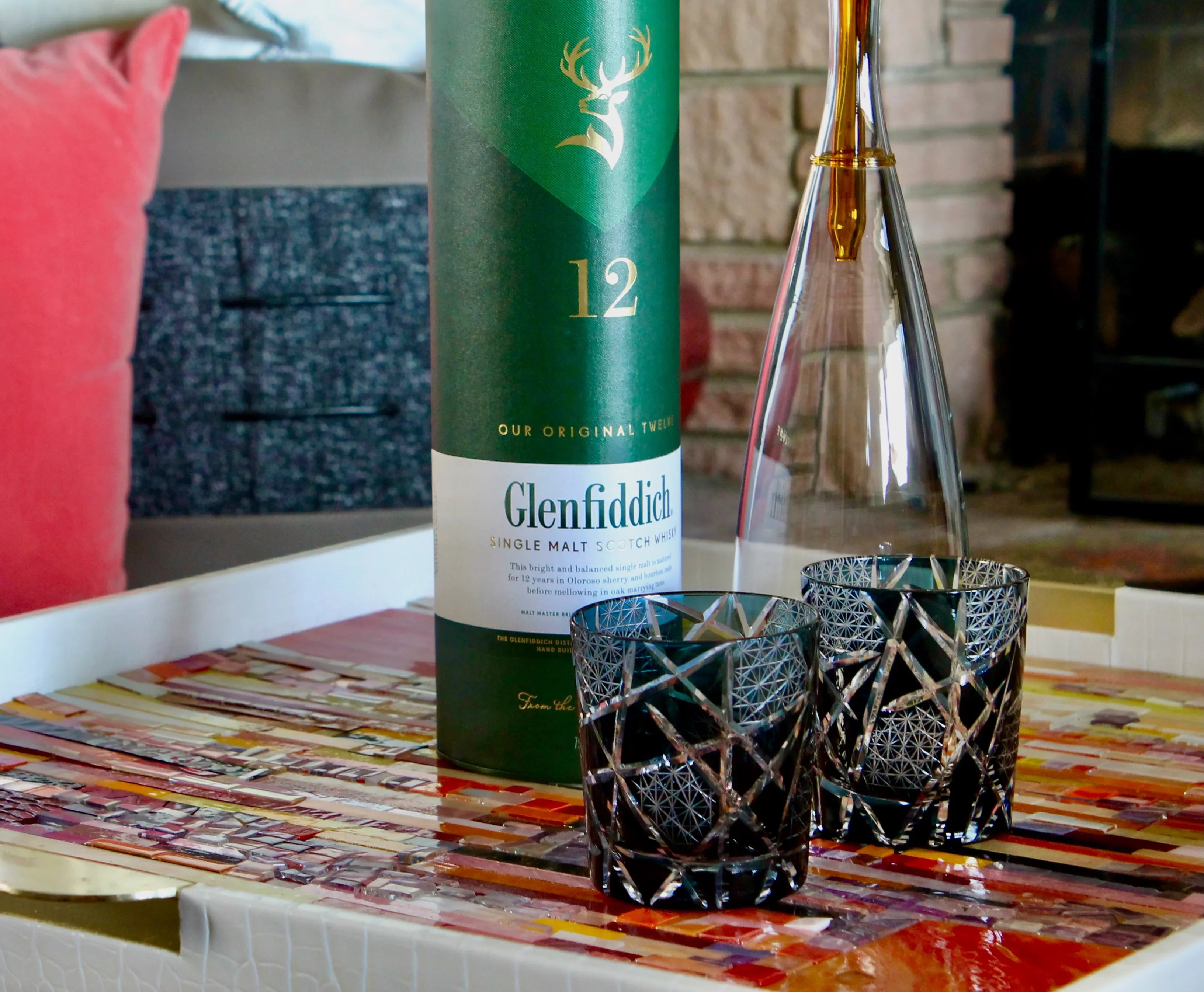 Traditional Japanese Style Crystal Hand Cut Glass in Ink Blue