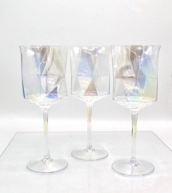 Iridescent Geometric Crystal Wine Glasses Set of 2- Modern Stemware for Elegant Table Decor-My House by Marine