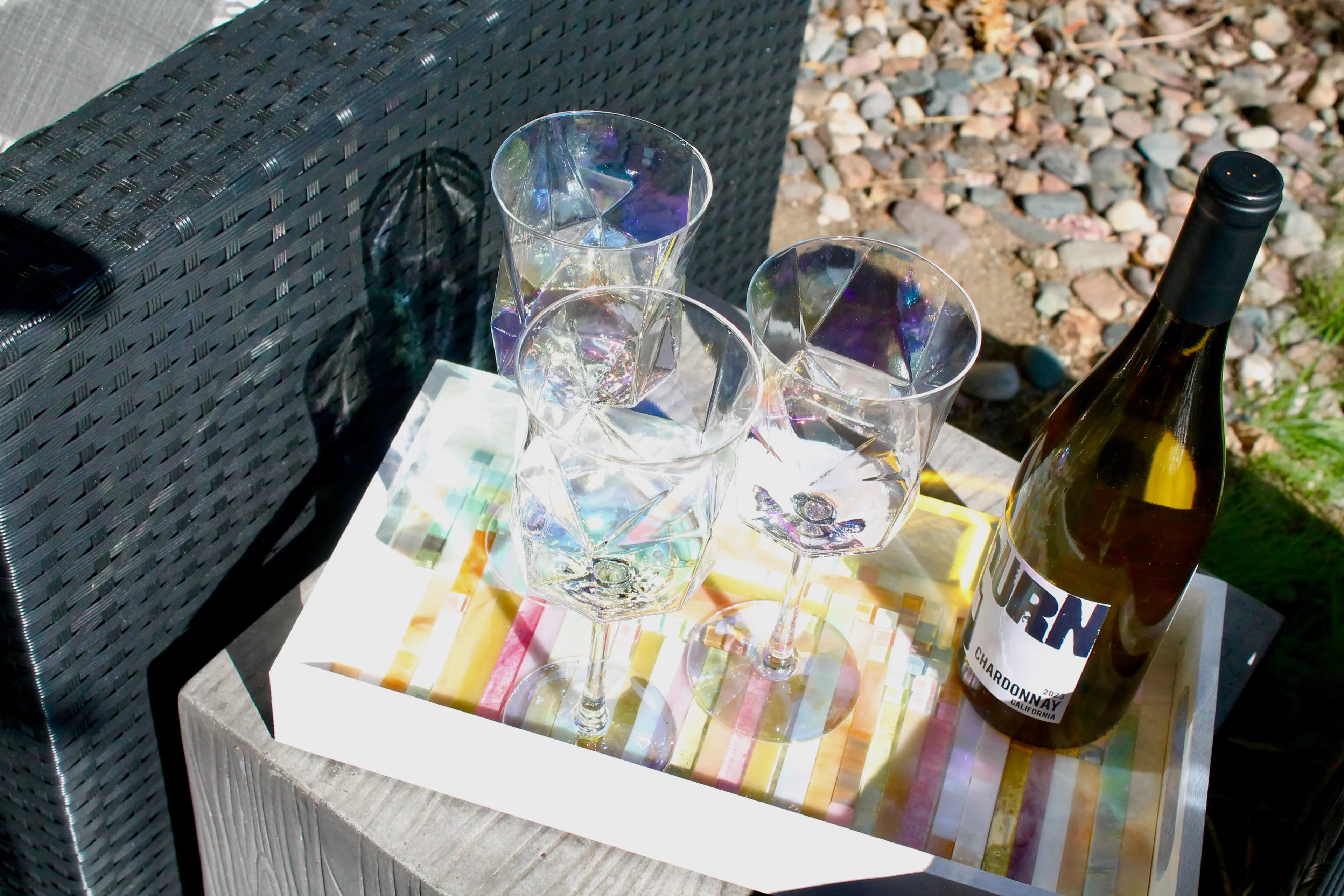 Iridescent Geometric Crystal Wine Glasses Set of 2- Modern Stemware for Elegant Table Decor