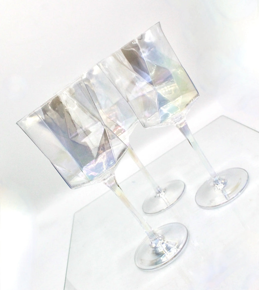 Iridescent Geometric Crystal Wine Glasses Set of 2- Modern Stemware for Elegant Table Decor