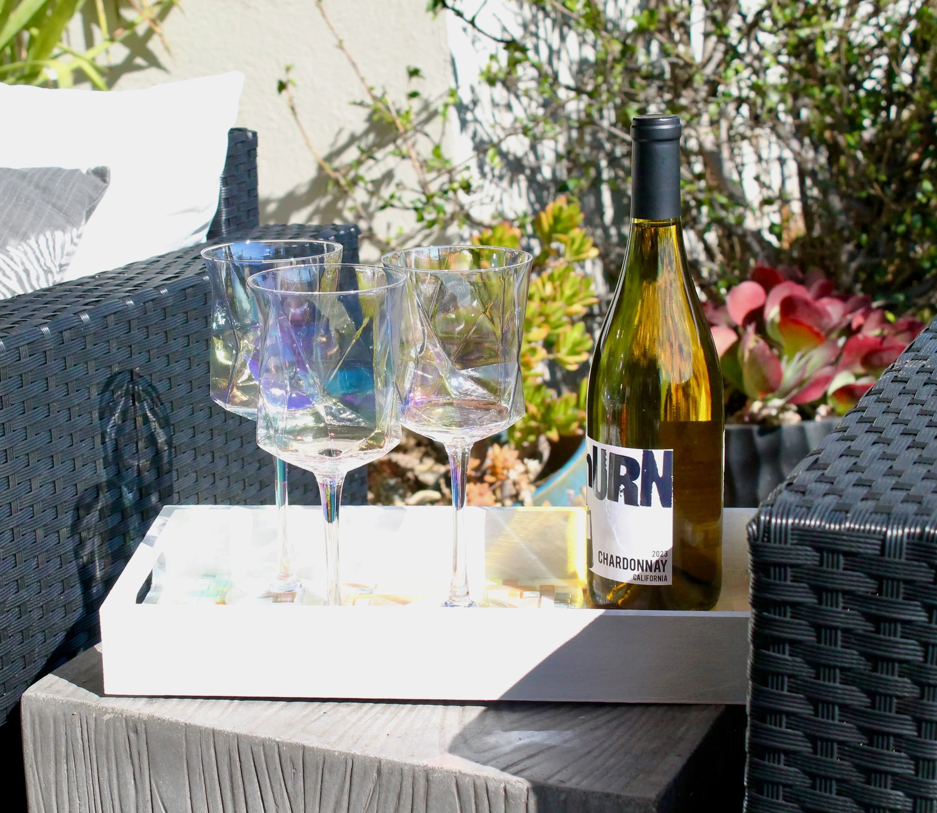 Iridescent Geometric Crystal Wine Glasses Set of 2- Modern Stemware for Elegant Table Decor