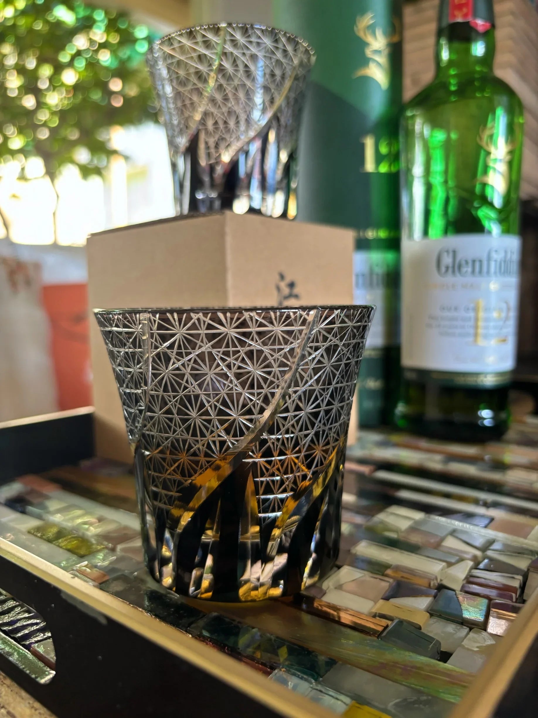 Traditional Japanese Style Crystal Hand Cut Glass in Black